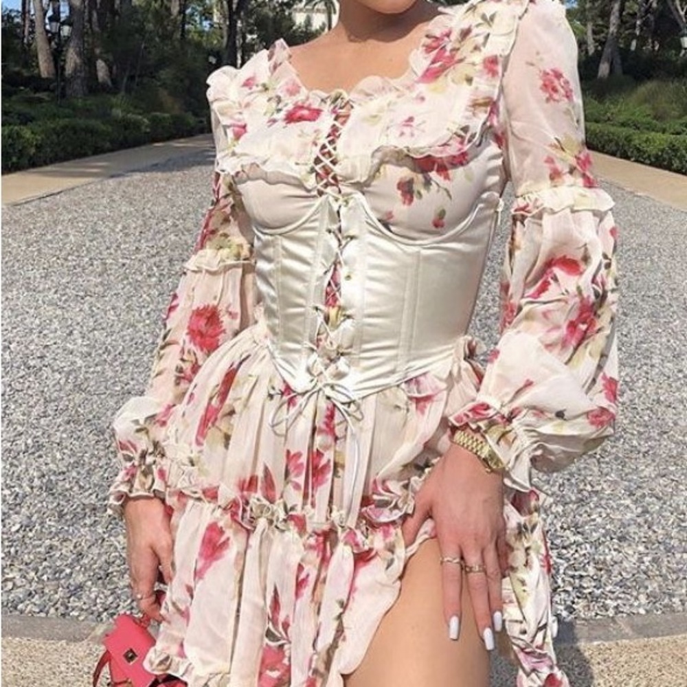 NEW Floral Peasant Dress w/ Cream Corset